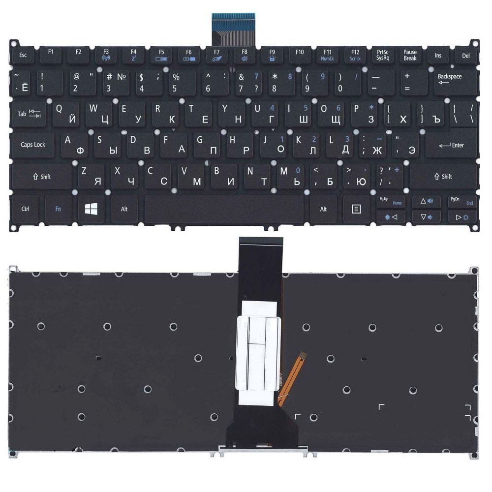 Клавиатура для ноутбука Acer Aspire V5-122P V5-132P V3-371 ES1-111 ES1-131 Черная с подсветкой