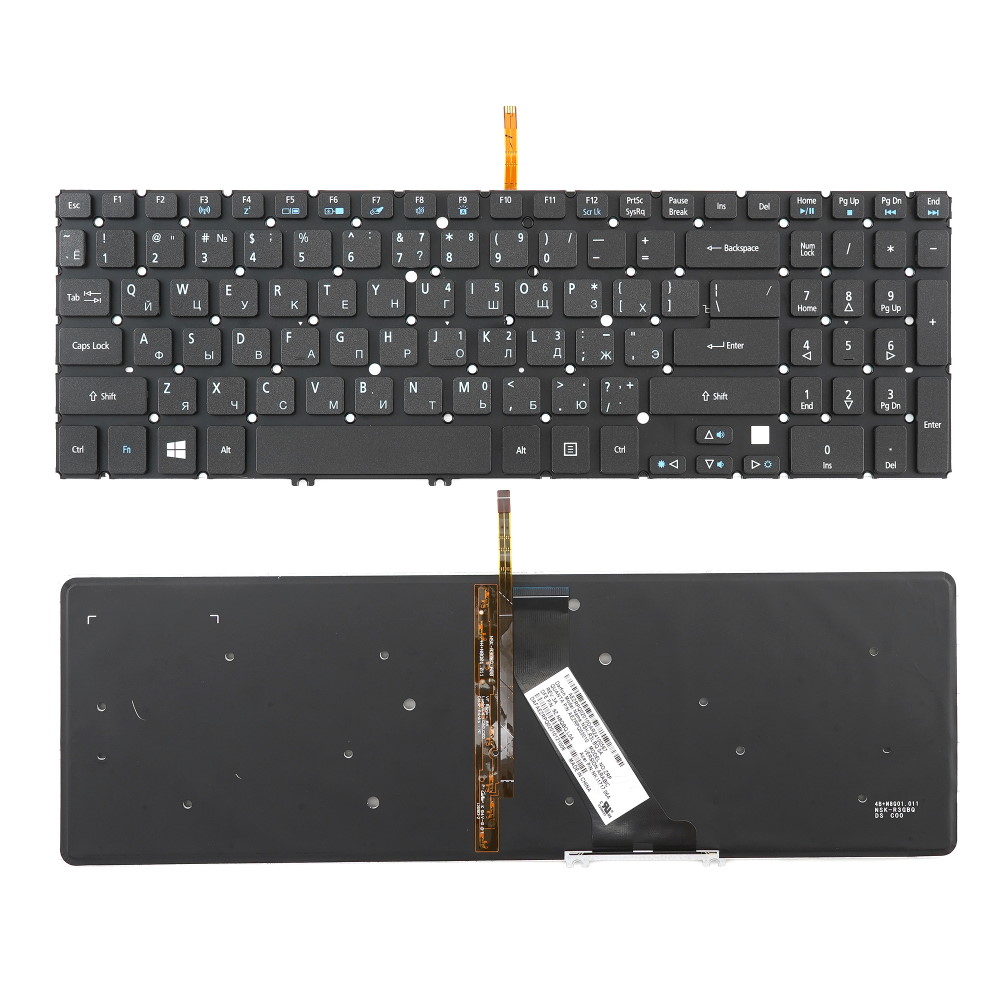 Клавиатура для ноутбука Acer Aspire V5-531 V5-551 V5-571 V5-572 V5-573 M5-581 Черная с подсветкой