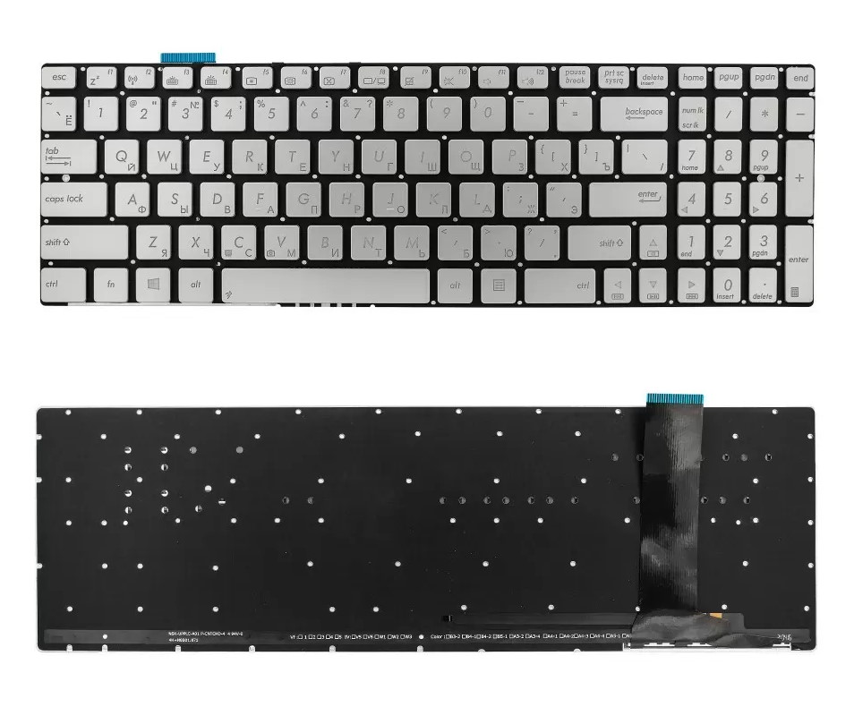 Клавиатура для ноутбука Asus N550 Серебристая с подсветкой