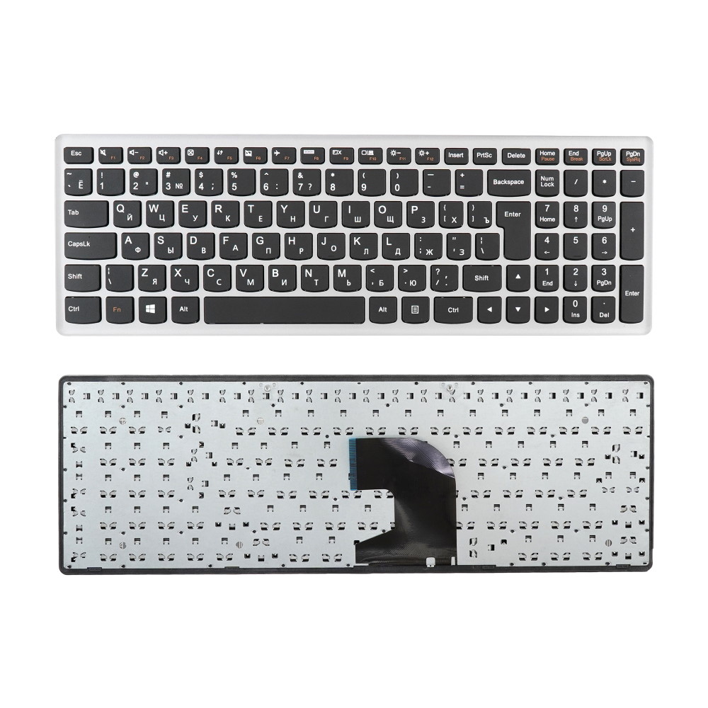 Клавиатура для ноутбука Lenovo Z500 P500 Черная с серой рамкой