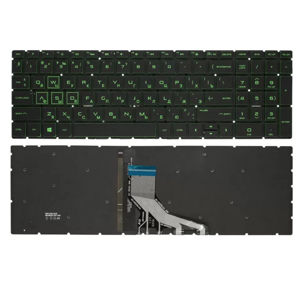Клавиатура для ноутбука HP Pavilion Gaming 15-CX 17-CD Черная с зеленой подсветкой