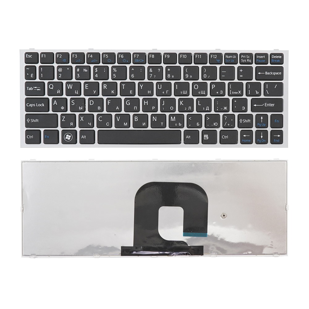 Клавиатура для ноутбука Sony VPC-YA VPC-YB Черная с серебристой рамкой