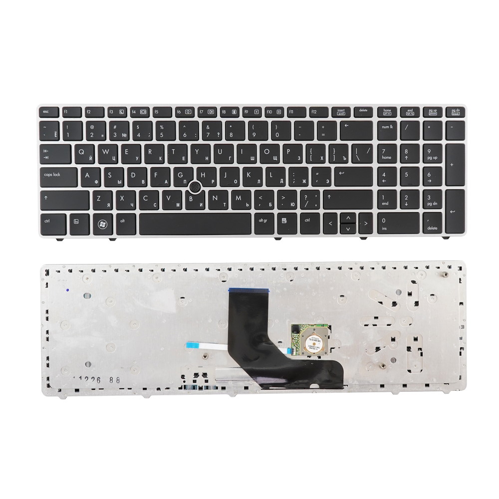 Клавиатура для ноутбука HP 6560b Elitebook 8560p Черная с серебристой рамкой и трекпойнтом