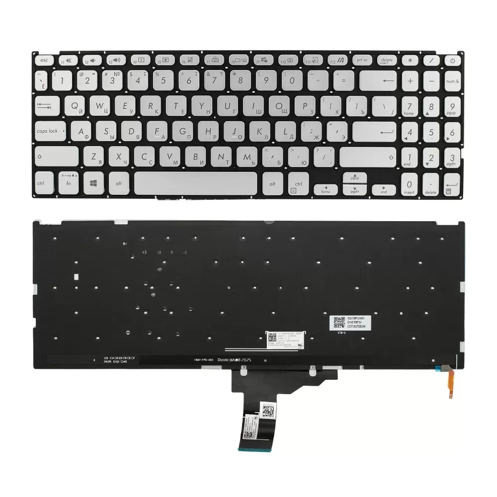 Клавиатура для ноутбука Asus D509DA F509UA M509DA R521FL X509FA X512UA Серебристая с подсветкой