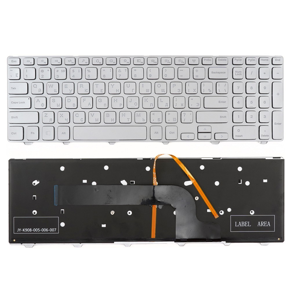 Клавиатура для ноутбука Dell 15-7000 7537 Cеребристая с подсветкой