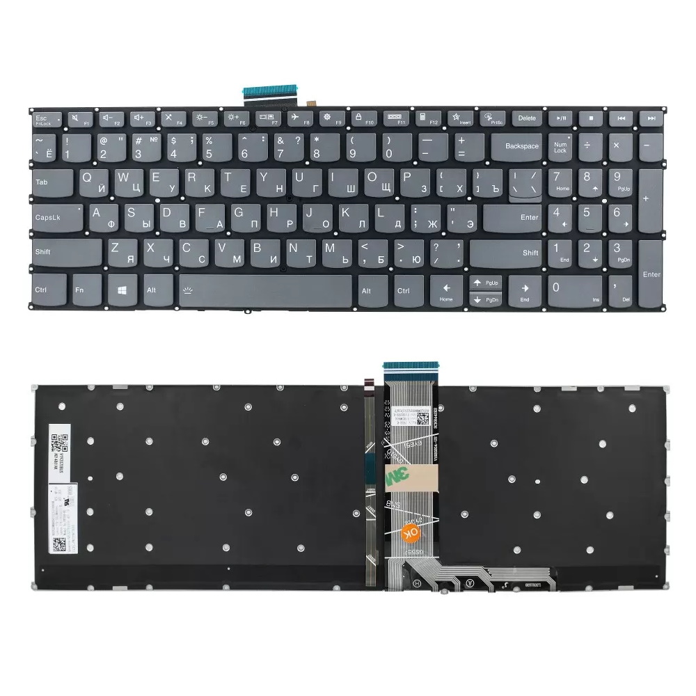 Клавиатура для ноутбука Lenovo Ideapad 3 15ADA6 15ALC6 15ITL6 17ADA6 Серая с подсветкой