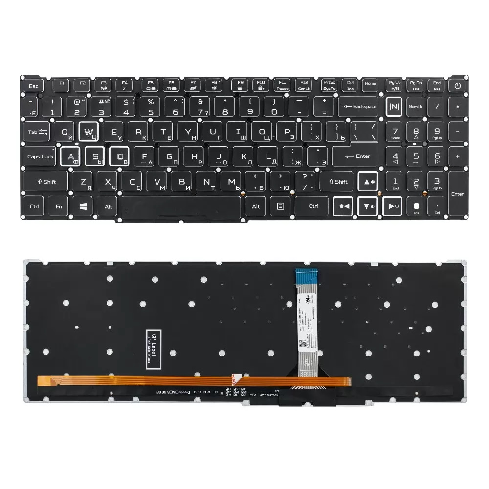Клавиатура для ноутбука Acer Nitro 5 AN515-45 AN515-56 AN517-41 AN517-54 Черная с RGB подсветкой