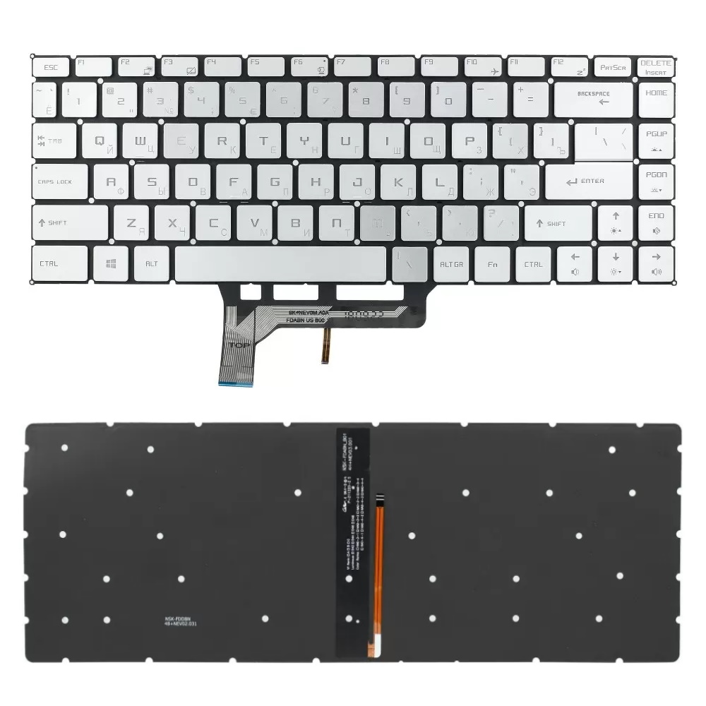 Клавиатура для ноутбука MSI GF63 GF65 GS65 MS-16R1 MS-16R3 MS-16R4 Серебристая с подсветкой