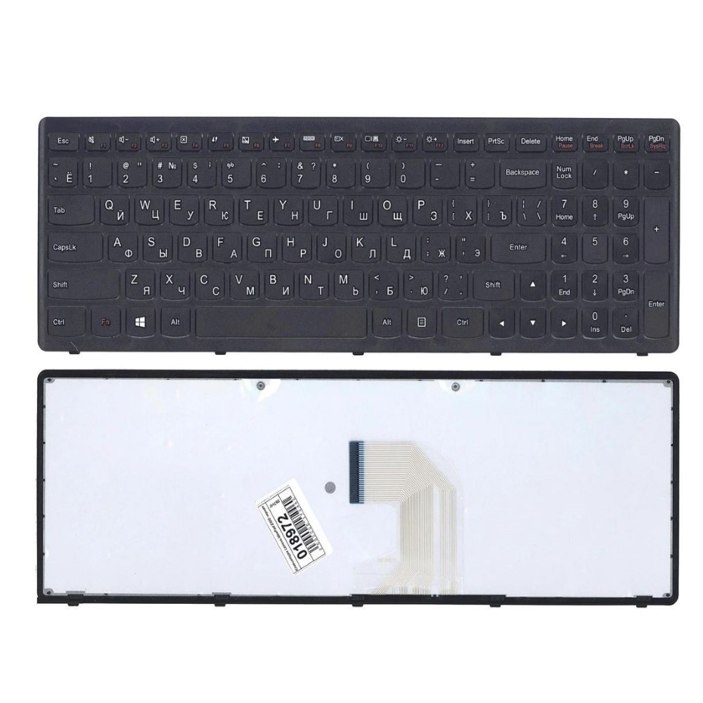 Клавиатура для ноутбука Lenovo Z500 P500 Черная с черной рамкой